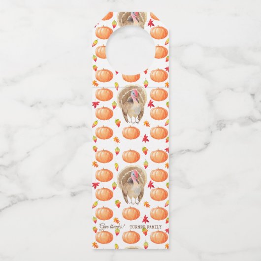 Waterverf Pompoen Kalkoen Patroon Thanksgiving Flessenhanger (Voorkant)