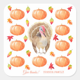 Waterverf Pompoen Kalkoen Patroon Thanksgiving Vierkante Sticker