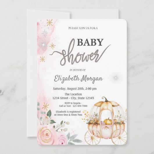 Waterverf pompoen koets polka dots Baby shower Kaart (Voorkant)