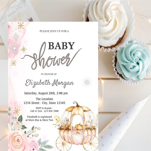 Waterverf pompoen koets polka dots Baby shower Kaart