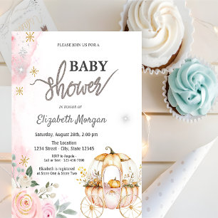 Waterverf Pompoen Koets Stippen Baby Shower Kaart