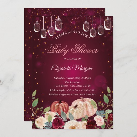 Waterverf pompoen, lampjes, Baby shower Kaart (Voorkant / Achterkant)