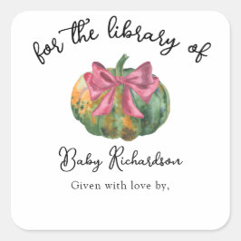 Waterverf pompoen lint Baby Shower boekplaat Vierkante Sticker
