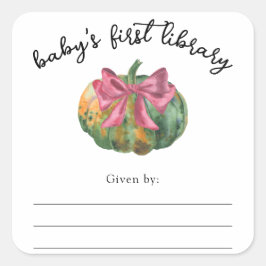 Waterverf pompoen lint Baby Shower boekplaat Vierkante Sticker