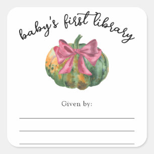 Waterverf pompoen lint Baby Shower boekplaat Vierkante Sticker