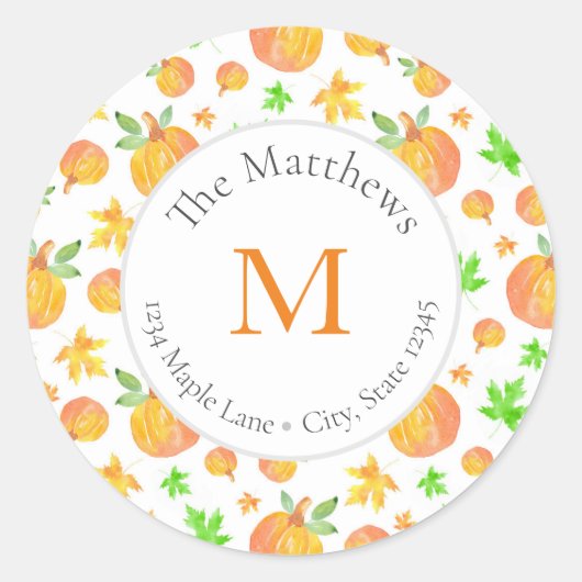 Waterverf Pompoen & Maple Leaf Patroon labels (Voorkant)