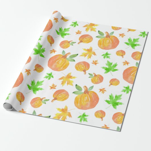 Waterverf Pompoen & Maple Leaf Pattern Cadeaupapier (Uitgerold)