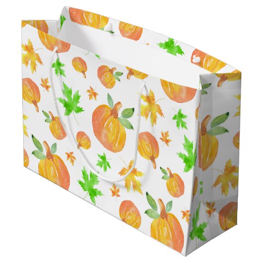 Waterverf Pompoen & Maple Leaf Pattern Groot Cadeauzakje (Achterkant Gekanteld)