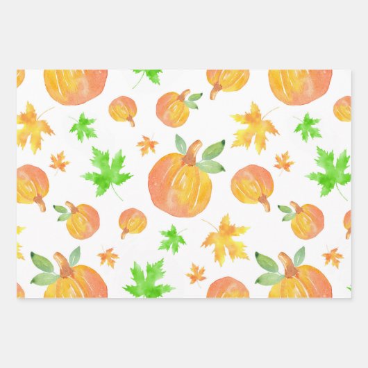 Waterverf Pompoen & Maple Leaf Pattern Inpakpapier Vel (Voorkant)