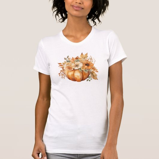 Waterverf Pompoen met Bloemen- T-shirt (Voorkant)