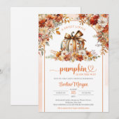 Waterverf pompoen met coquette boog bloemenboog kaart (Voorkant / Achterkant)