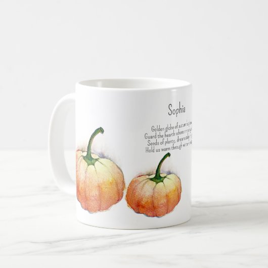 Waterverf pompoen met gedicht koffiemok (Voorkant links)