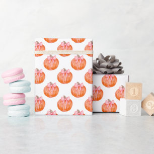 Waterverf Pompoen met Roze Strik Patroon Cadeaupapier