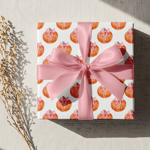 Waterverf Pompoen met Roze Strik Patroon Cadeaupapier