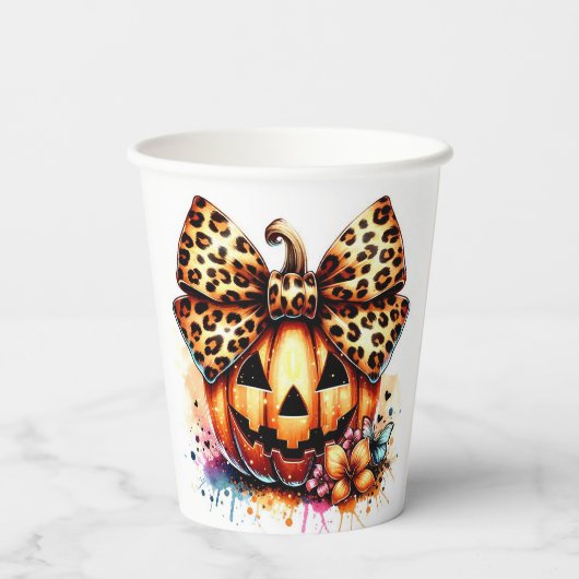 Waterverf pompoen met strik papieren bekers (Achterkant)