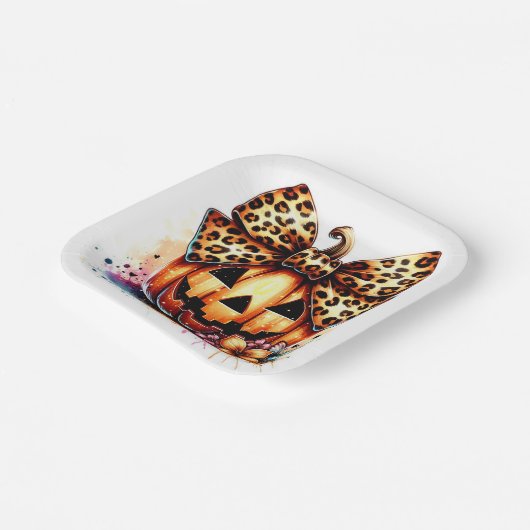 Waterverf Pompoen met strik Papieren Bordje (Gebogen)