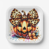 Waterverf Pompoen met strik Papieren Bordje (Voorkant)