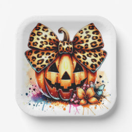 Waterverf Pompoen met strik Papieren Bordje