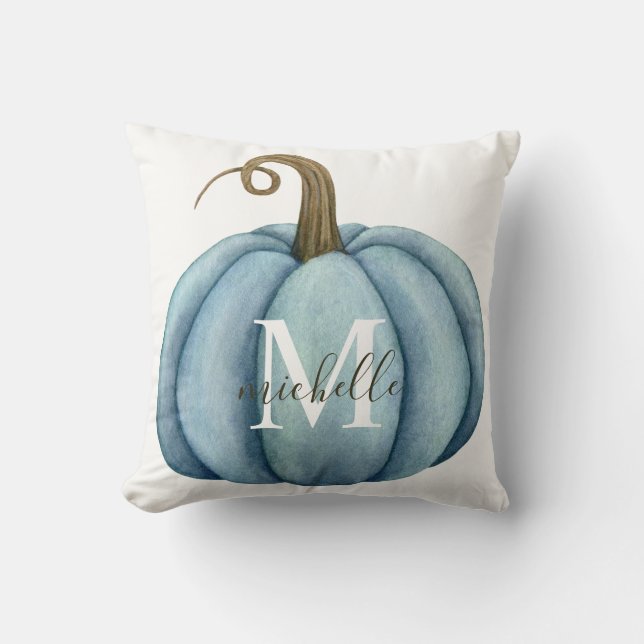 Waterverf Pompoen Monogrammed Boho Herfst Decor Kussen (Voorkant)