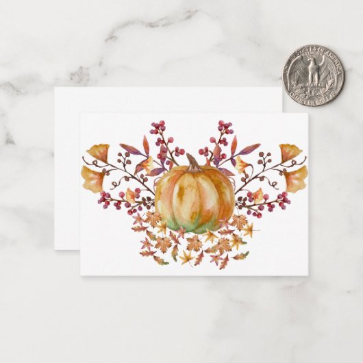 Waterverf pompoen Note Kaart Notitiekaartje (Voorkant / Achterkant in situ)
