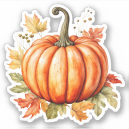 Waterverf Pompoen op esdoorn bladeren Sticker