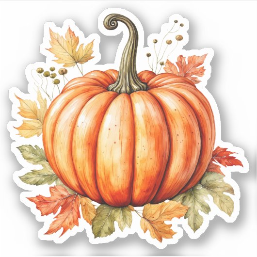 Waterverf Pompoen op esdoorn bladeren Sticker (Voorkant)