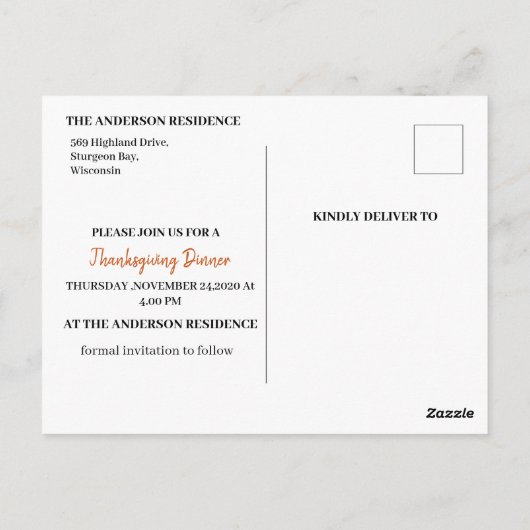 Waterverf pompoen Opslaan Datum Thanksgiving Briefkaart (Achterkant)