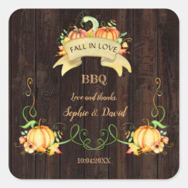 Waterverf Pompoen Oude Schuur BBQ Verliefd Worden Vierkante Sticker