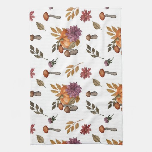 Waterverf Pompoen Paddenstoelen Herfst Herfst Them Theedoek (Verticaal)