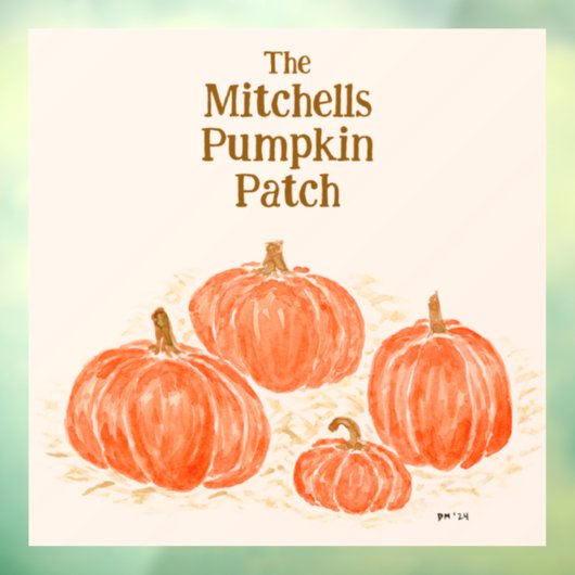 Waterverf Pompoen Patch PERSONALISEER NAAM Raamsticker (Vel 3)