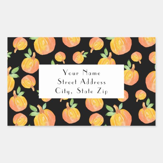 Waterverf Pompoen Patroon Zwarte Achtergrond label (Voorkant)