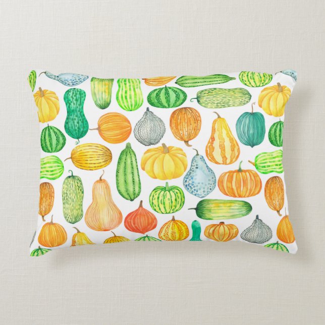 Waterverf pompoen, pompoen, naadloos pijpen accent kussen (Voorkant)