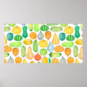 Waterverf pompoen, pompoen, naadloos pijpen poster