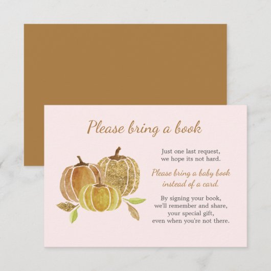 Waterverf Pompoen Roze Baby shower Boek Kaart (Voorkant / Achterkant)
