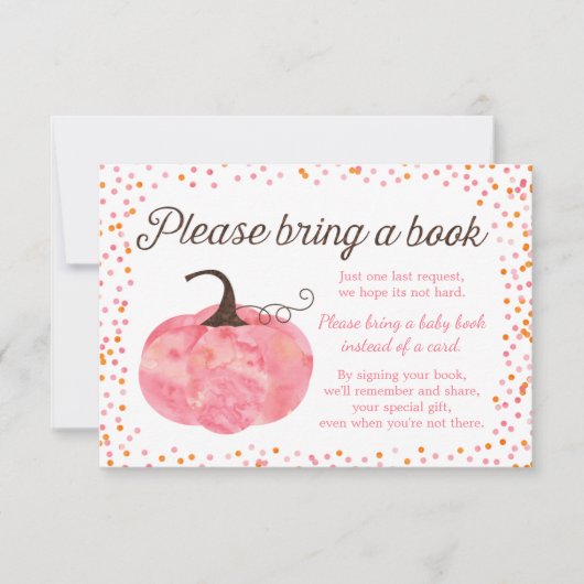 Waterverf pompoen roze Baby shower Breng een boek Kaart (Voorkant)
