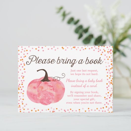 Waterverf pompoen roze Baby shower Breng een boek Kaart (Staand voorkant)