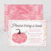 Waterverf pompoen roze Baby shower Breng een boek Kaart (Voorkant / Achterkant)