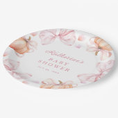 Waterverf Pompoen Roze Bow Baby shower Papieren Bordje (Gekanteld)