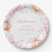 Waterverf Pompoen Roze Bow Baby shower Papieren Bordje (Voorkant)