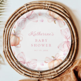 Waterverf Pompoen Roze Bow Baby shower Papieren Bordje