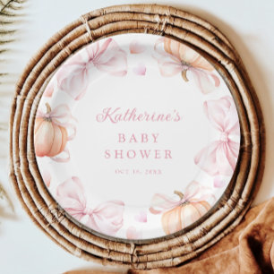 Waterverf Pompoen Roze Bow Baby shower Papieren Bordje