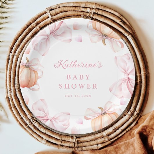Waterverf Pompoen Roze Bow Baby shower Papieren Bordje
