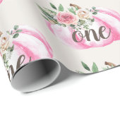 Waterverf Pompoen Roze Goud Bloemen 1e Verjaardag Cadeaupapier (Rol Hoek)