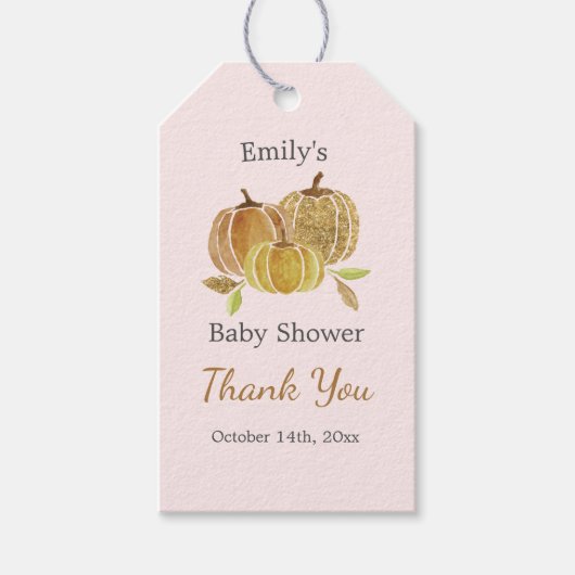 Waterverf pompoen roze Herfst dank u Labels Cadeaulabel (Voorkant)