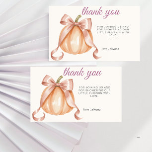 Waterverf Pompoen Roze Strik Meisje Baby Shower Bedankkaart