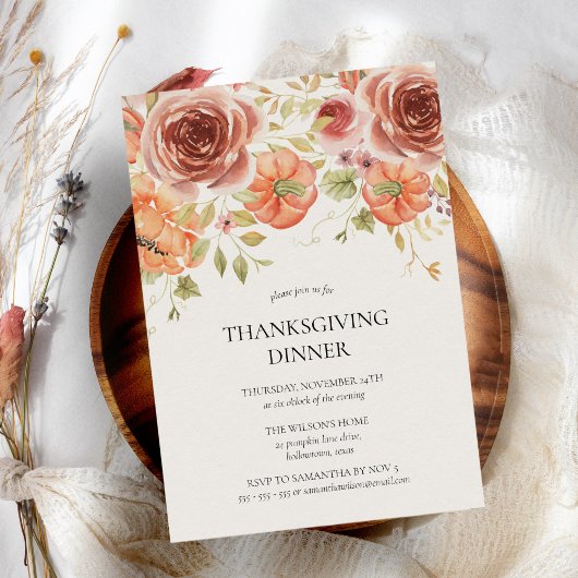 Waterverf Pompoen Rustieke Thanksgiving Diner Kaart