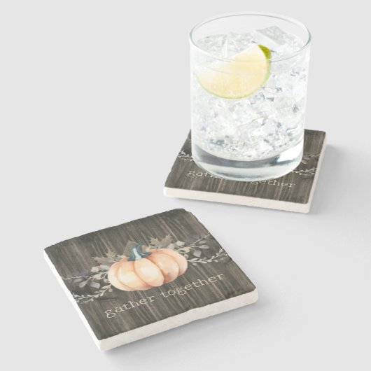 Waterverf Pompoen Stenen Onderzetter (Zijkant)