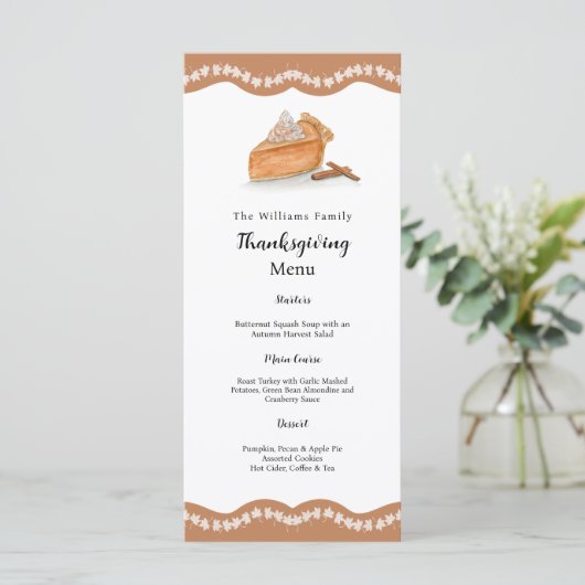 Waterverf pompoen taart esdoorn bladeren Thanksgiv Menu (Staand voorkant)