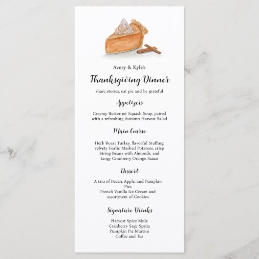 Waterverf pompoen taart esdoorn bladeren Thanksgiv Menu (Voorkant)