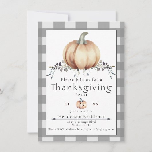 Waterverf pompoen Thanksgiving Diner | Gray Kaart (Voorkant)